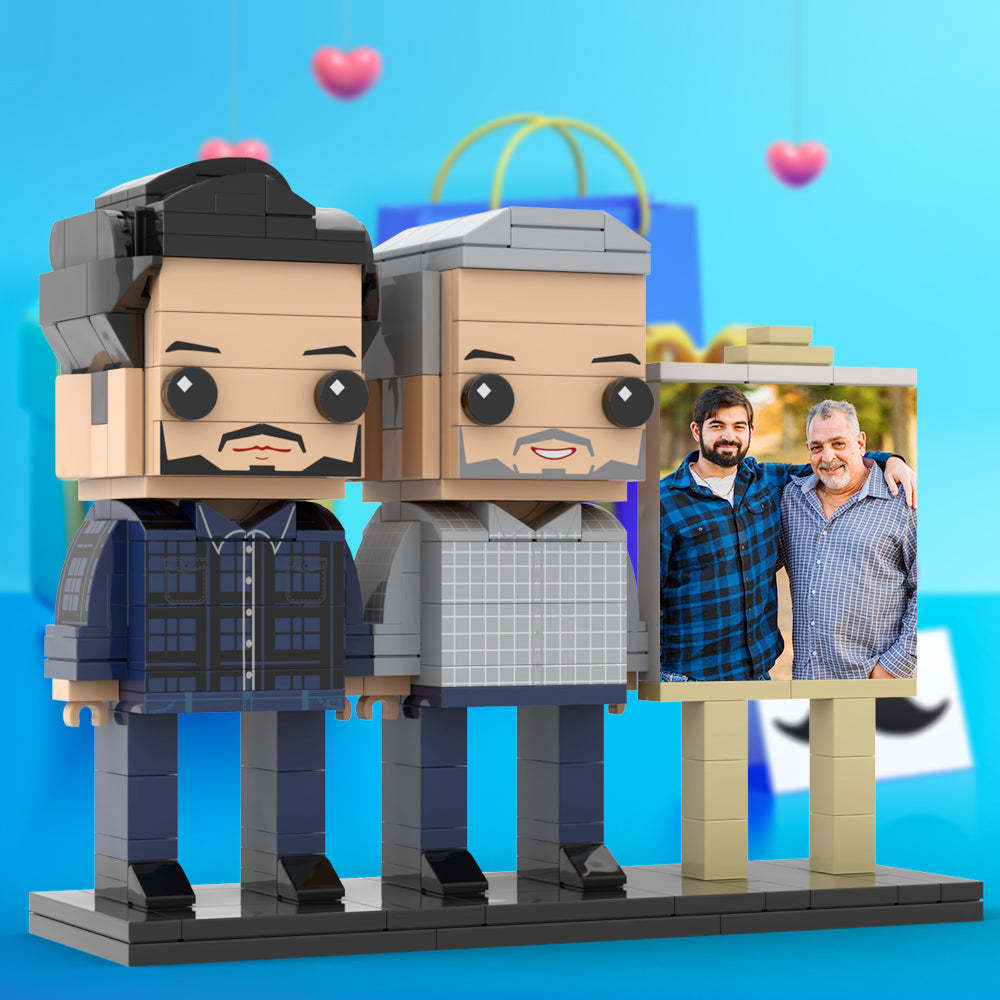 Full Body Customizable 2 People Father And Son Photo Frame Personalized Custom Brick Figures Small Particle Block Toy Personalized For Father's Day - Get Photo Blanket