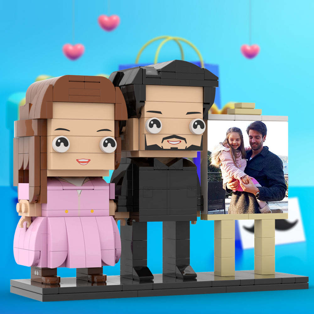 Full Body Customizable 2 People Dad Holding His Daughter In His Arm Photo Frame Personalized Custom Brick Figures Small Particle Block Toy Personalized For Father's Day - Get Photo Blanket
