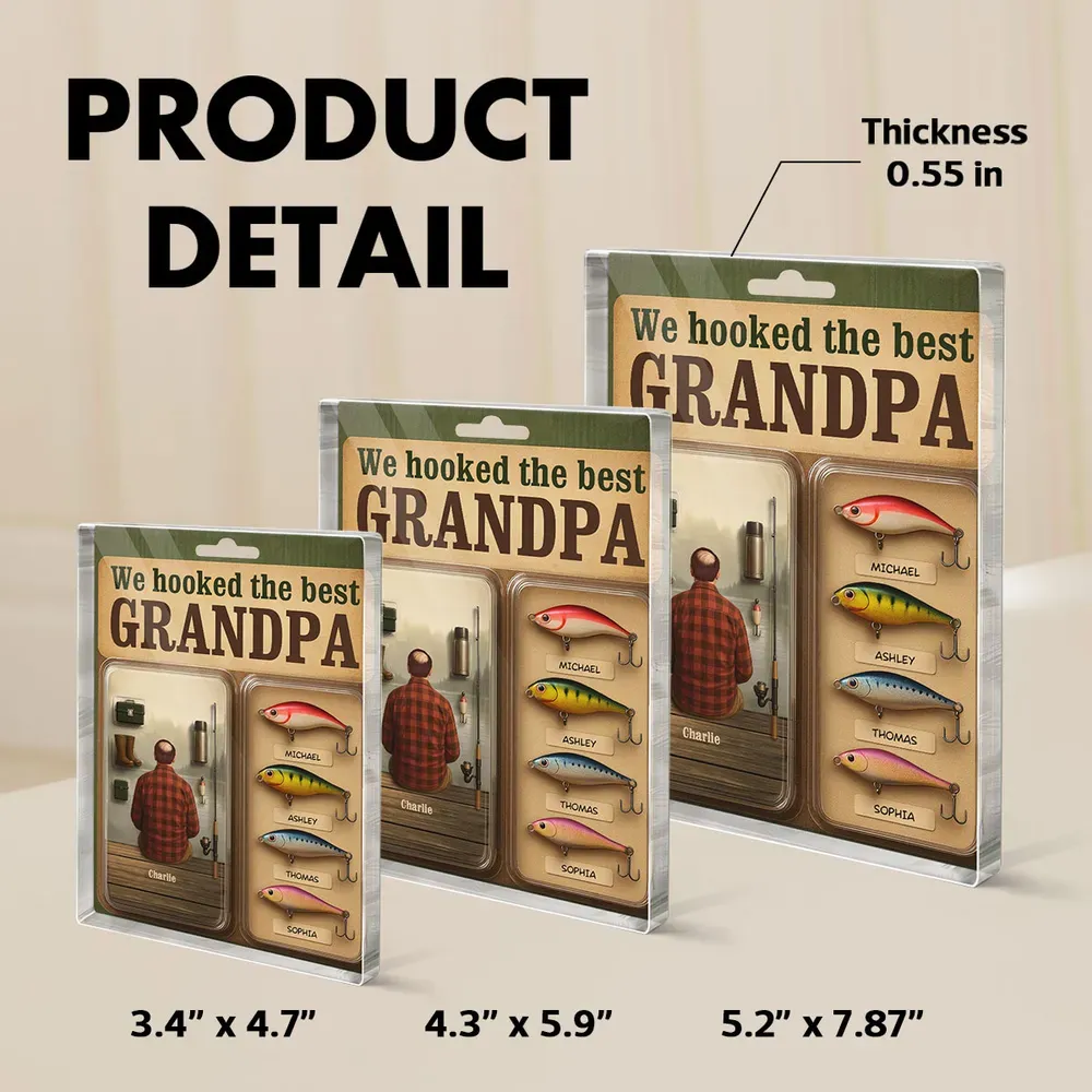 Personalized Acrylic Block Plaque We Hooked the Best Dad & Grandpa' with Realistic Figure Design - Get Photo Blanket