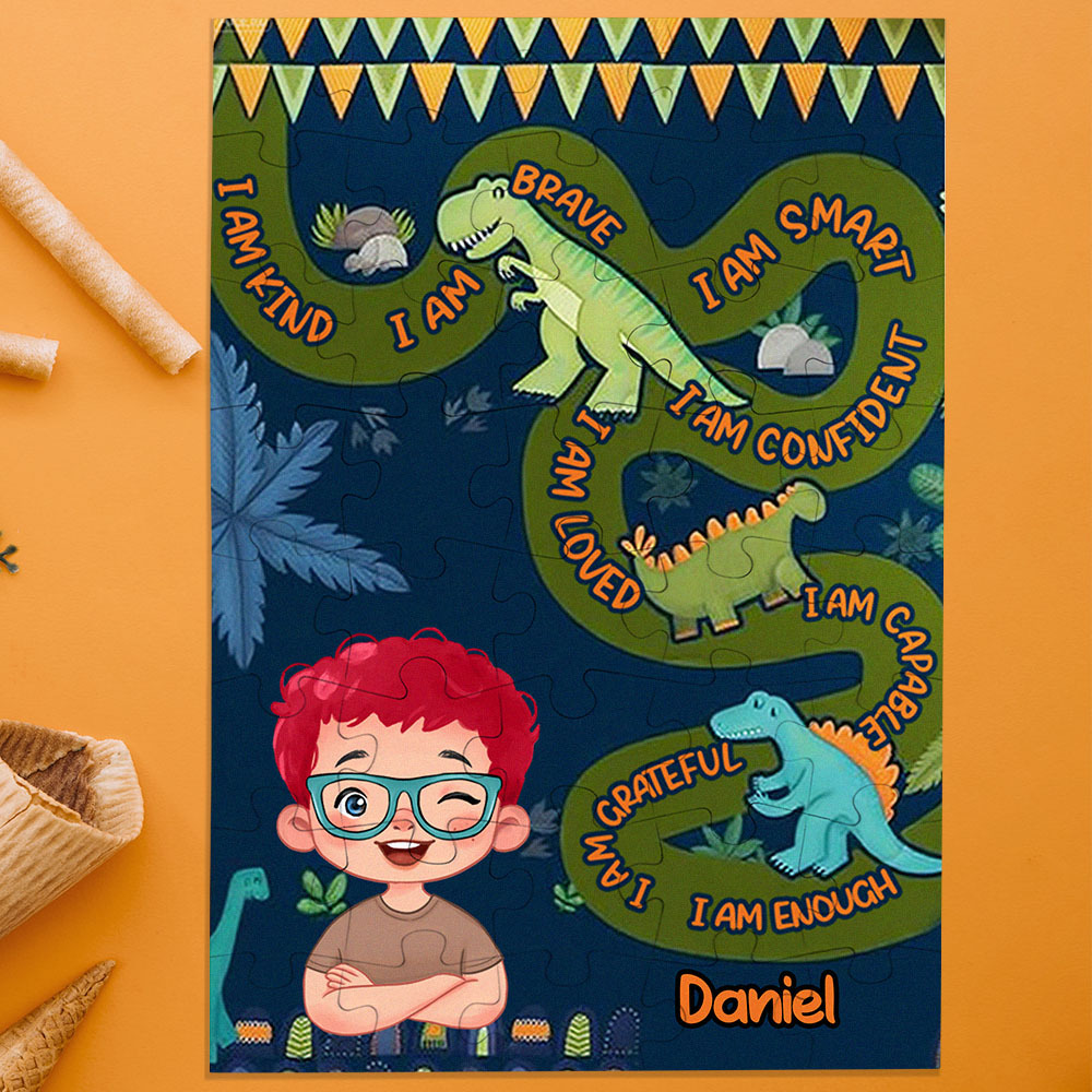 Personalized Puzzle Gift For Children Custom Name Affirmation I Am Puzzle with 5 Background Style Back to School Gift for Kids & Grandson - Get Photo Blanket
