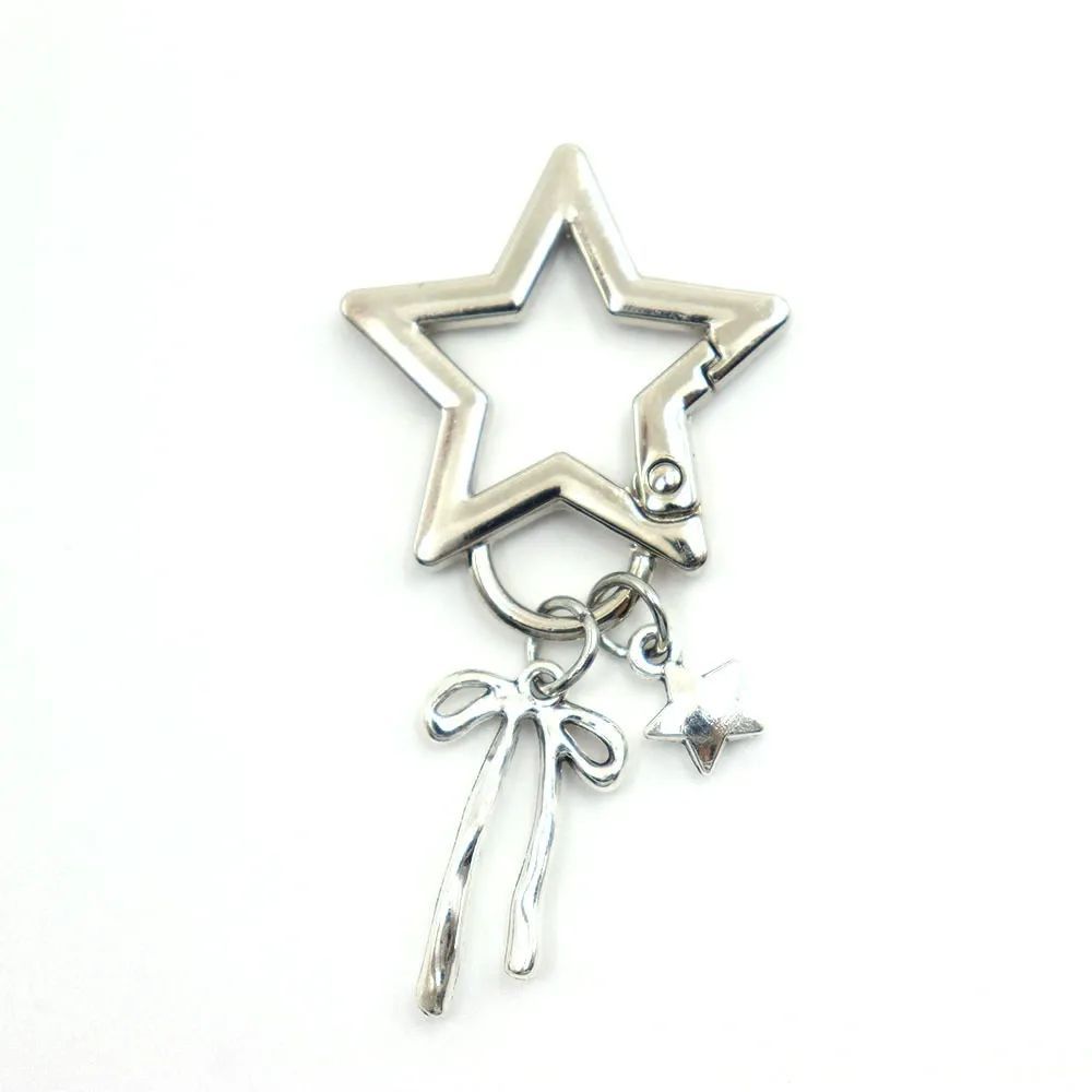 Metal Lipstick Holder Bag Charm Heart & Star Decor Lipstick Case Keychain With Mini Mirror Bag Pendant For Handbags