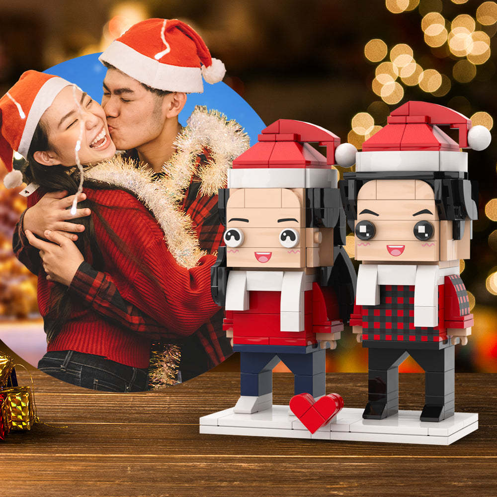 Christmas Couple Personalized Full Body 2 People Custom Brick Figures Christmas Gift For Lovers - Get Photo Blanket