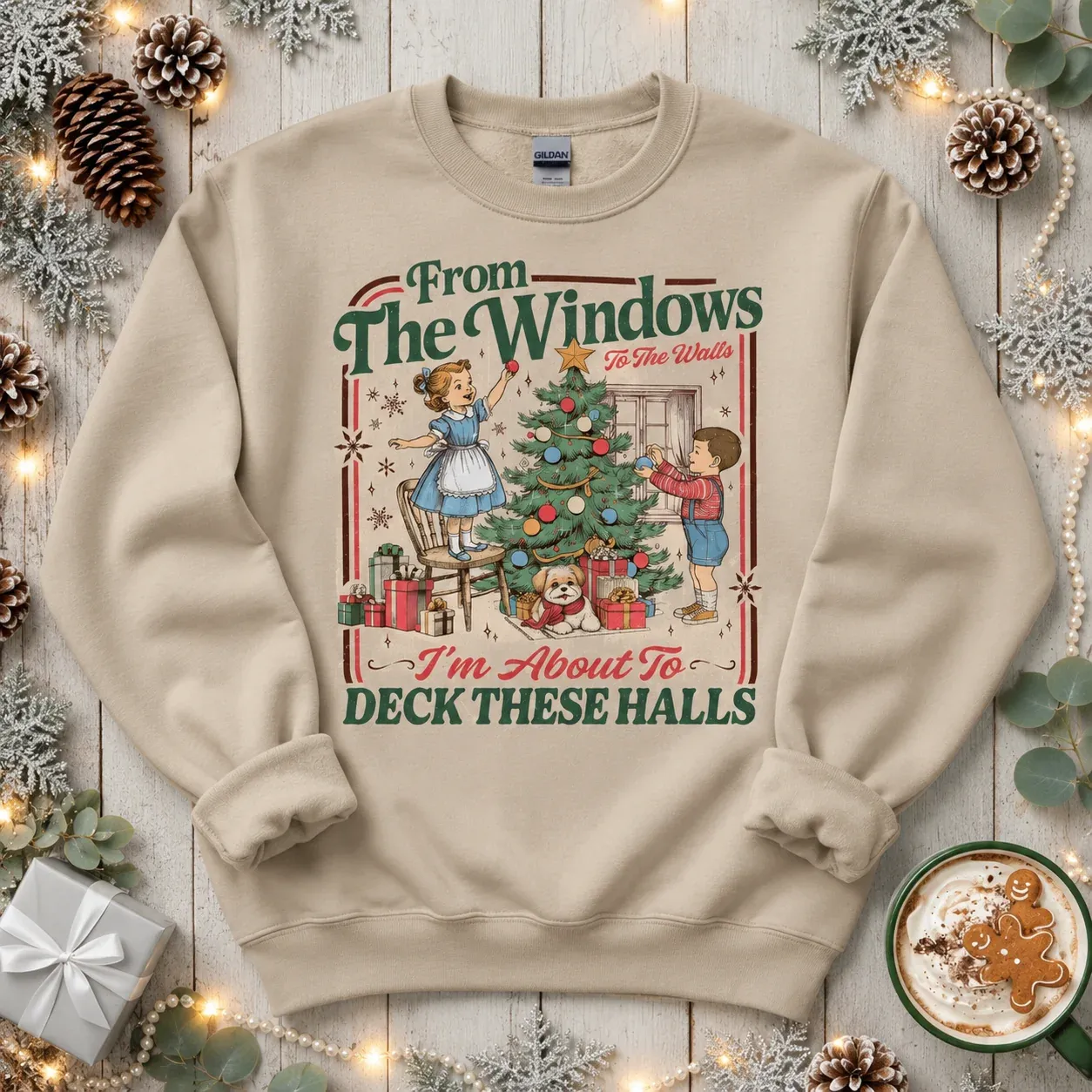Funny Christmas Crewneck Sweatshirt - Vintage Deck These Halls Holiday Sweater for Men & Women