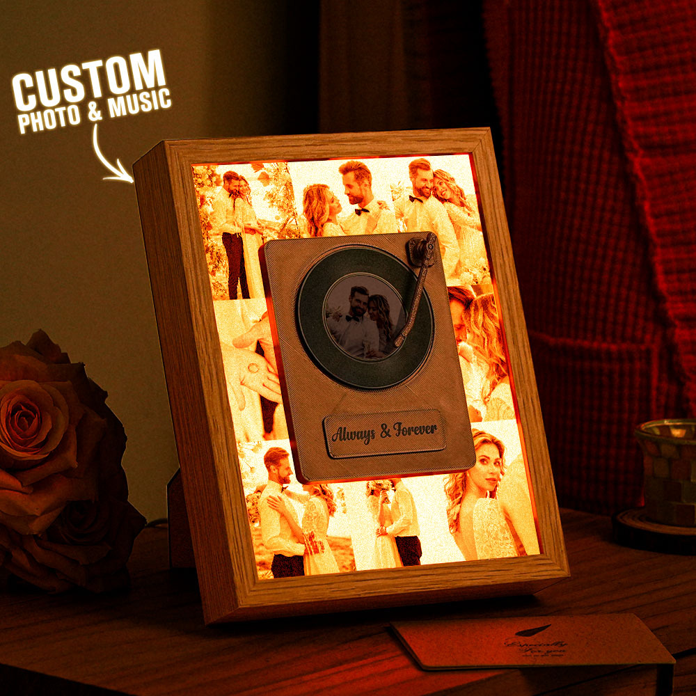 Music Photo Frame Custom Music Night Light Personalized Desk Decor with 2 Light Mode That Plays Music Without Cell Phone Multiple Styles Couple Gifts - Get Photo Blanket