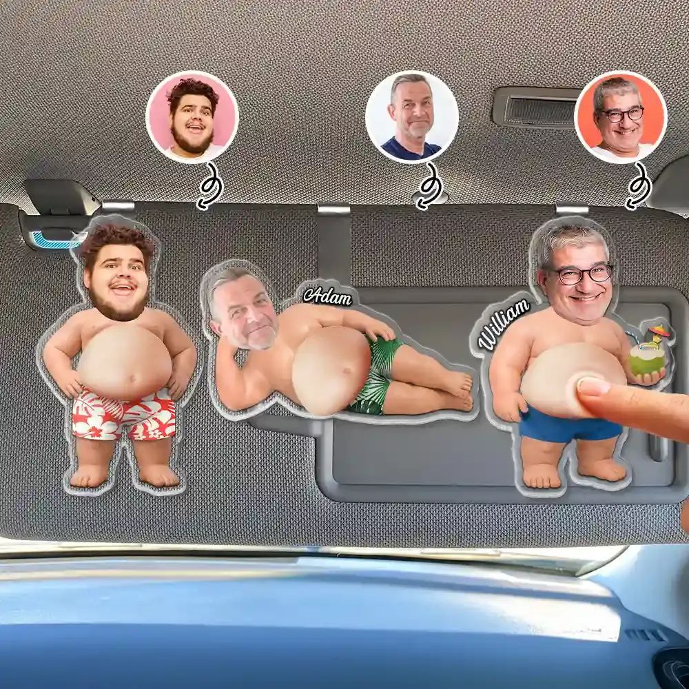 Custom Photo Funny Belly Character Family Member - Personalized Squishy Acrylic Car Visor Clip