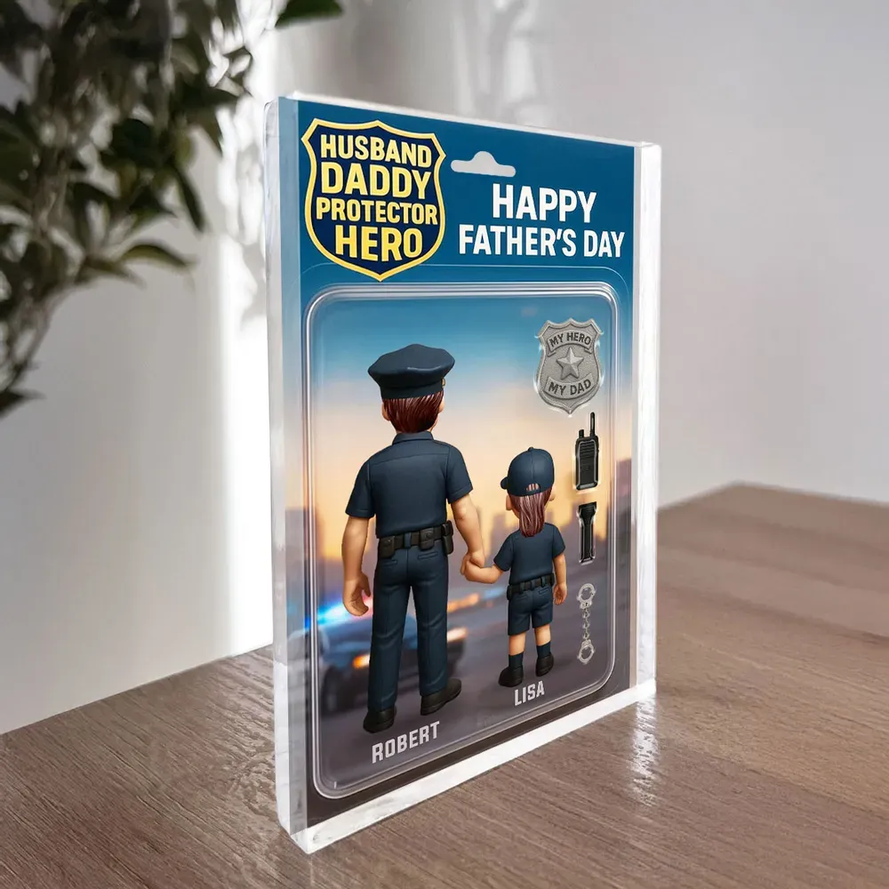 Personalized Acrylic Block Plaque Husband Daddy Protector Hero Custom Police Figure Perfect Father's Day Gift for Dad or Husband - Get Photo Blanket