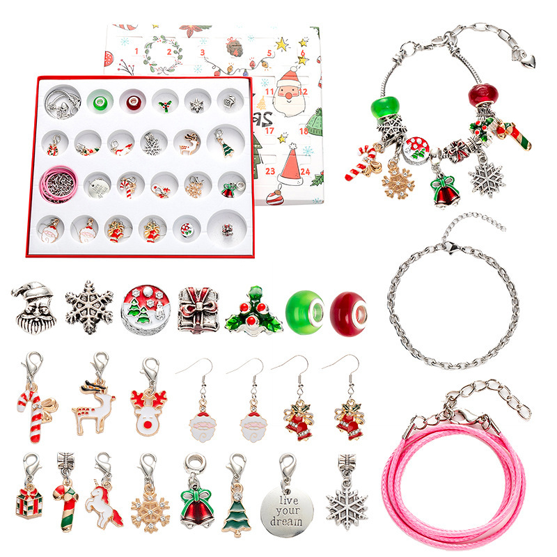 Christmas Princess Advent Calendar Bracelet 24 Days of Christmas Countdown Calendar Jewellery Blind Box, DIY Jewelry Making Kit with Charm Beads, DIY Christmas Bracelet Gifts for Girls