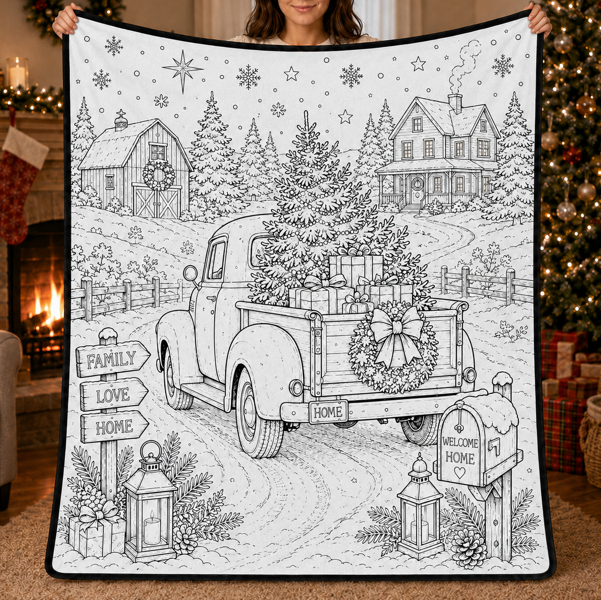 DIY Christmas Drawing Blanket Doodle Your Own Xmas Blanket, Customizable Washable Paint Play Blanket for Adults, Kids