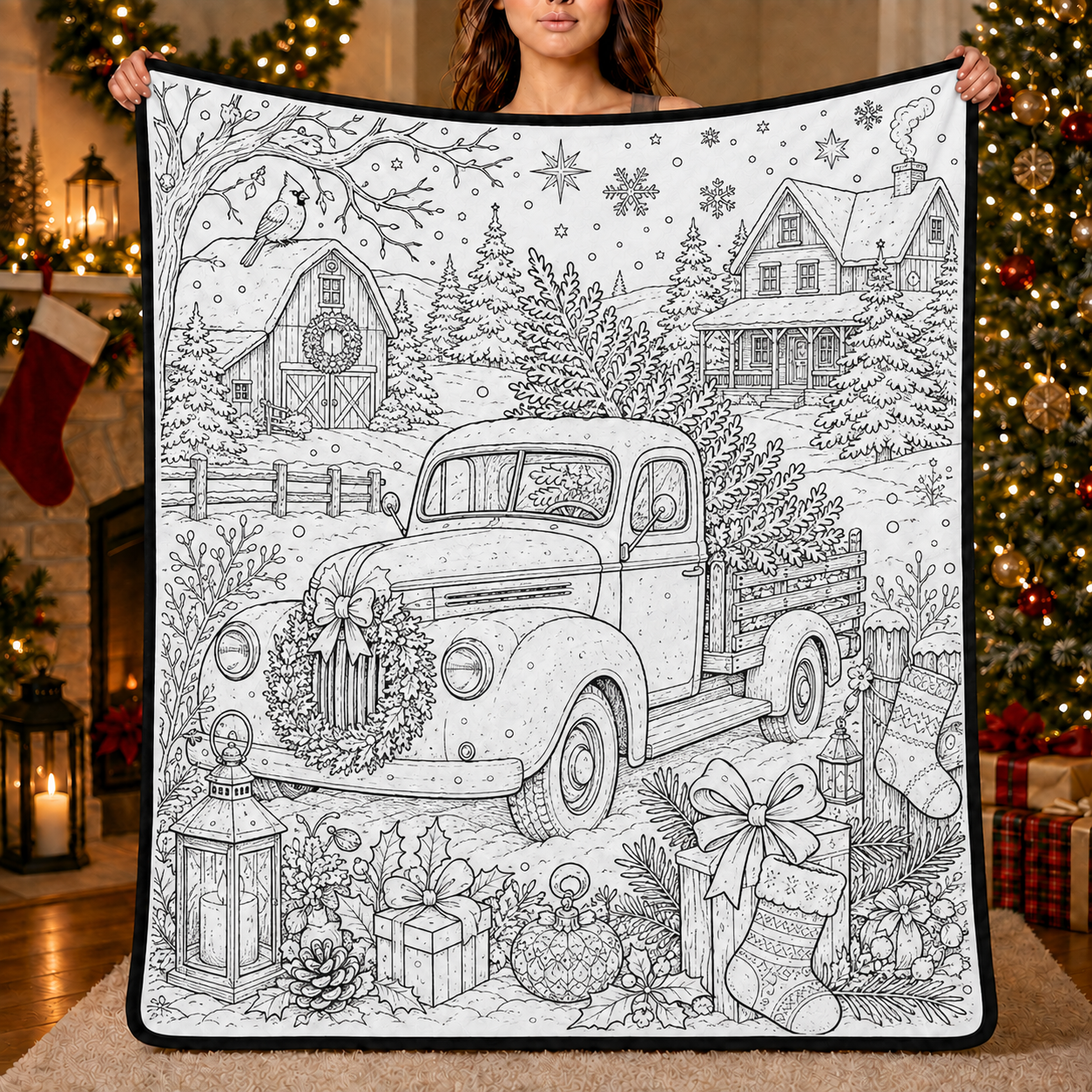 DIY Christmas Drawing Blanket Doodle Your Own Xmas Blanket, Customizable Washable Paint Play Blanket for Adults, Kids