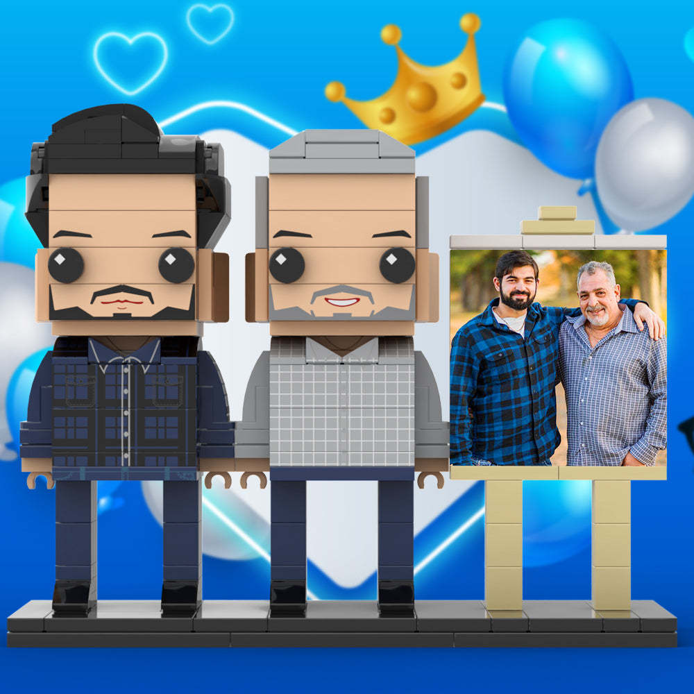 Full Body Customizable 2 People Father And Son Photo Frame Personalized Custom Brick Figures Small Particle Block Toy Personalized For Father's Day - Get Photo Blanket