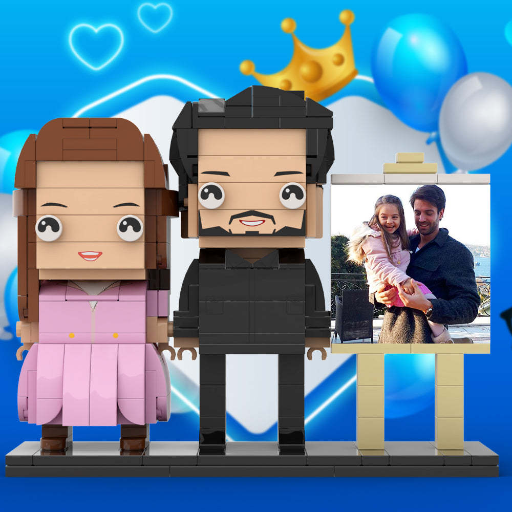 Full Body Customizable 2 People Dad Holding His Daughter In His Arm Photo Frame Personalized Custom Brick Figures Small Particle Block Toy Personalized For Father's Day - Get Photo Blanket