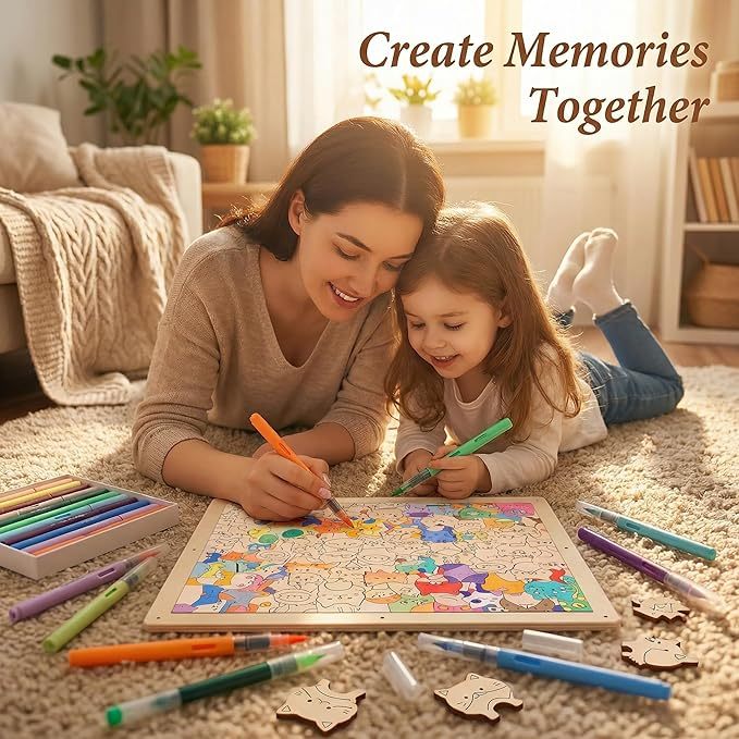 DIY Wooden Coloring Puzzle – Hand-paint Your Own Animal Puzzle (Optional 24-Color Markers & 8 Designs)
