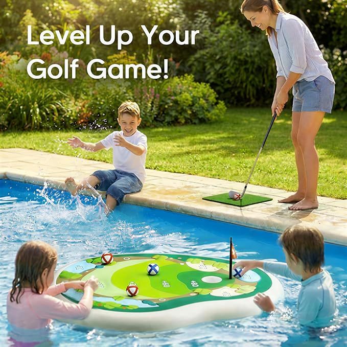 Kids Inflatable Golf Pool Toys Fun Swimming Pool Game Floating Water Chipping Green W/Sticky Balls Yard Summer Party Birthday Gift