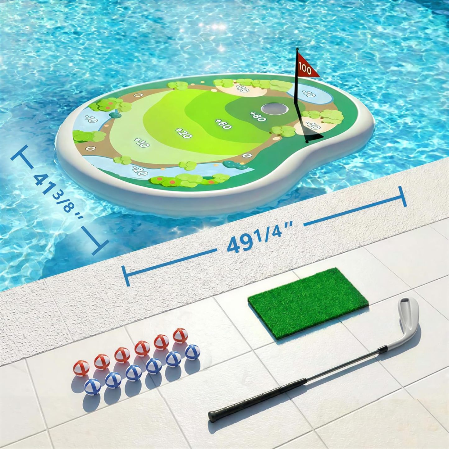 Kids Inflatable Golf Pool Toys Fun Swimming Pool Game Floating Water Chipping Green W/Sticky Balls Yard Summer Party Birthday Gift