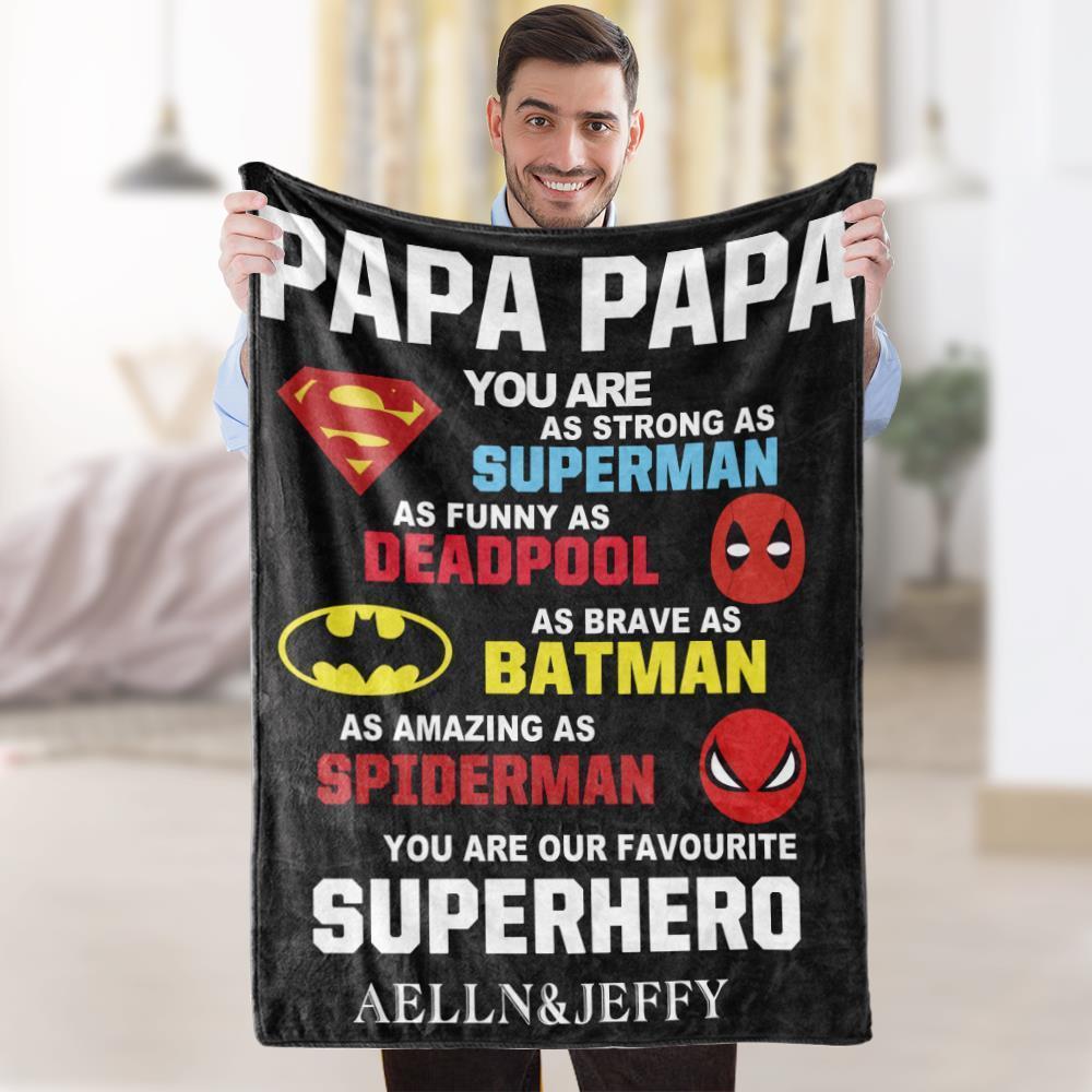Personalized Blanket Super Hero Daddy Custom Blanket Papa Blanket Name Blanket