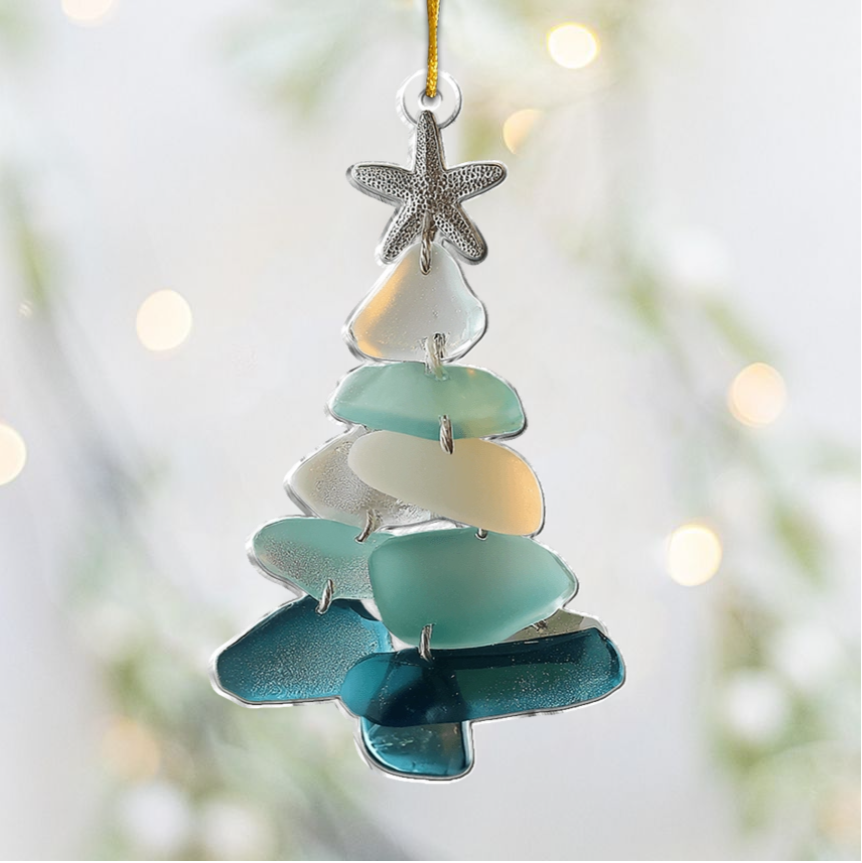 Family Sea Glass Christmas Tree - Personalized Family Ornament