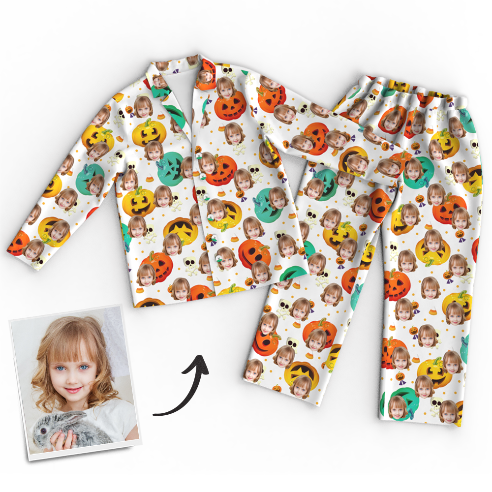 Custom Face Pumpkin Skeleton Pajamas Halloween For Children - Get Photo Blanket