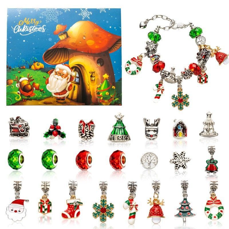 Christmas Princess Advent Calendar Bracelet 24 Days of Christmas Countdown Calendar Jewellery Blind Box, DIY Jewelry Making Kit with Charm Beads, DIY Christmas Bracelet Gifts for Girls
