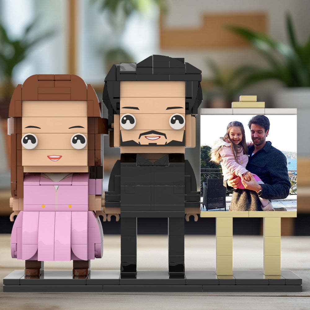 Full Body Customizable 2 People Dad Holding His Daughter In His Arm Photo Frame Personalized Custom Brick Figures Small Particle Block Toy Personalized For Father's Day - Get Photo Blanket