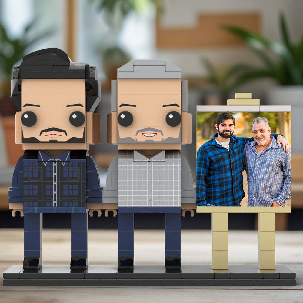 Full Body Customizable 2 People Father And Son Photo Frame Personalized Custom Brick Figures Small Particle Block Toy Personalized For Father's Day - Get Photo Blanket