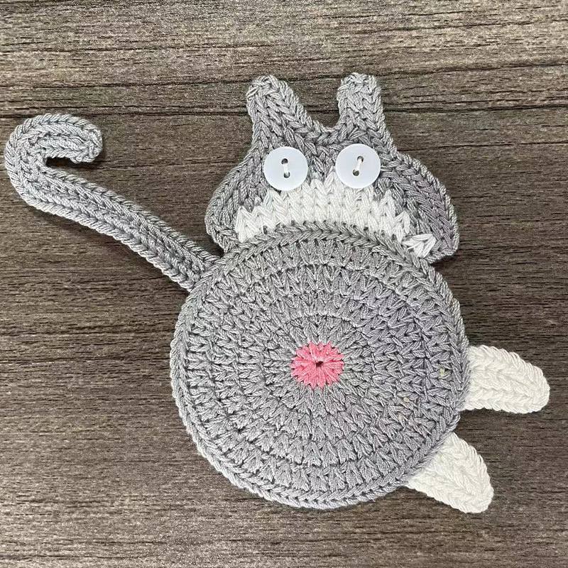 Handmade Crochet Cat Butt Coasters Eco-Friendly Home Decor
