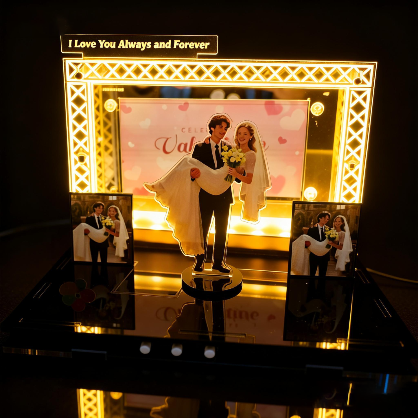 Personalized Mini Music Stage with Lights | Acrylic Couple Gift with Auto Music Player - Get Photo Blanket