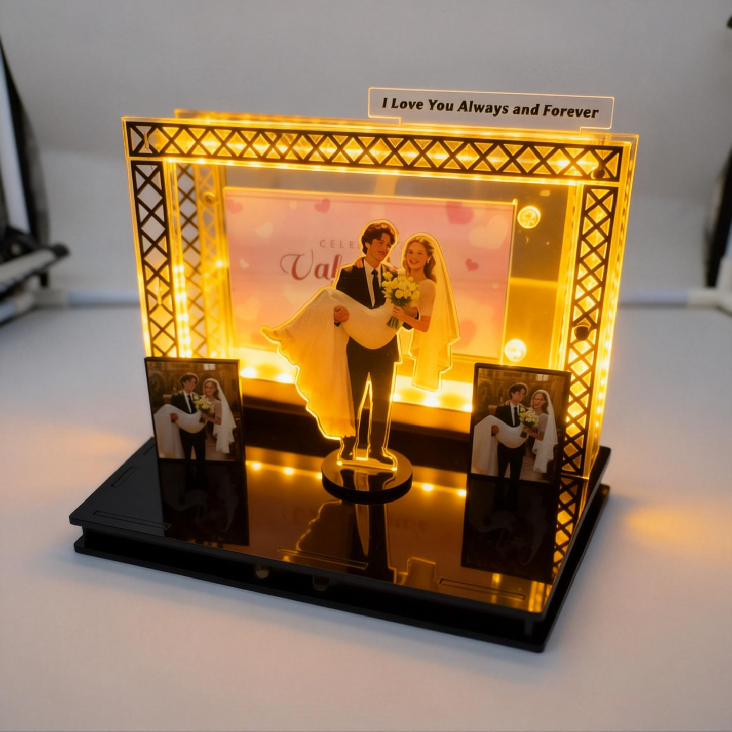 Personalized Mini Music Stage with Lights | Acrylic Couple Gift with Auto Music Player - Get Photo Blanket