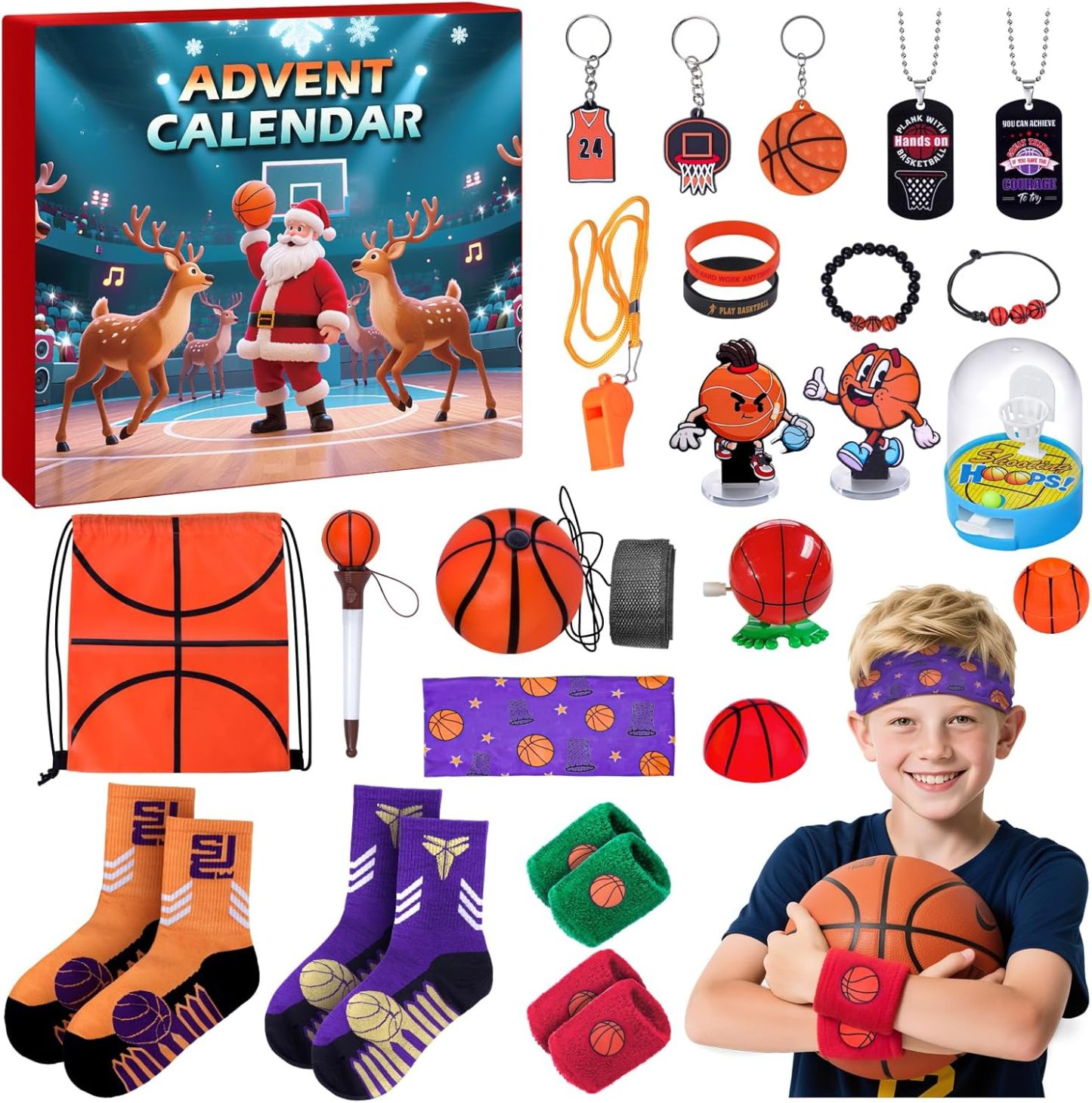 Advent Calendar Basketball for Boys Girls Teens Surprise Box Basketball Accessories Decoration Christmas Countdown Gifts