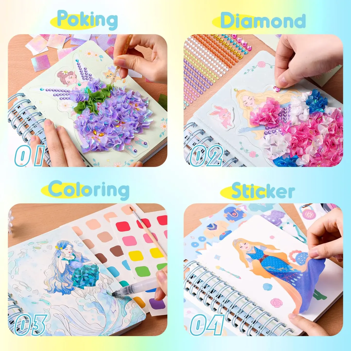 Diamond Painting Kits Art Magic Princess Craft Kit Stuffers Watercolor DIY Gifts for Girls Handicraft Activities Embroidery Design Set