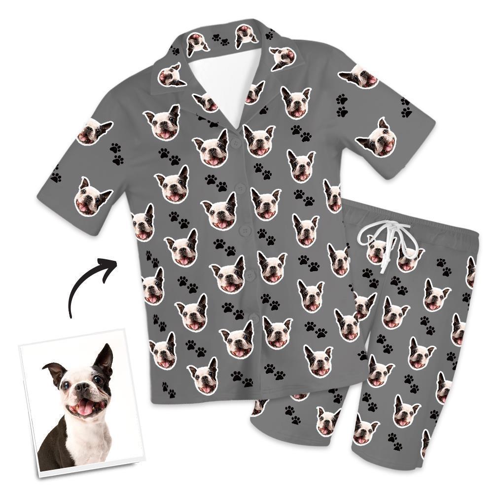 Custom Dog Photo Short Pajama Pants, Nightwear, Sleepwear, Footprints - Get Photo Blanket