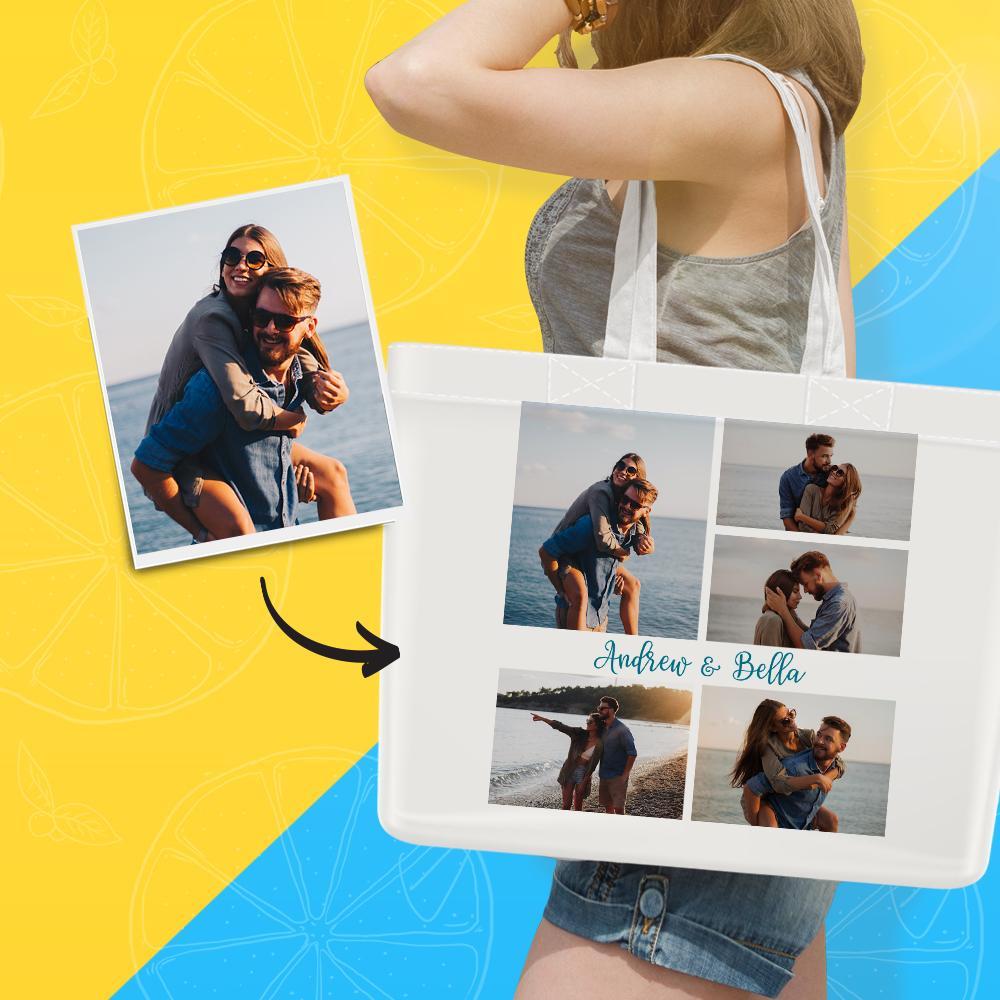 Gift for Mom Custom Beach Bag, Personalized Storage Handbag, Tote Bag With Your Name - Get Photo Blanket