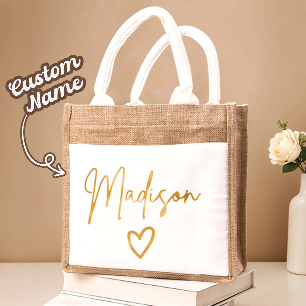 Personalized Jute Tote Bag with Pocket Reusable Beach Travel Accessory Bridal Party Wedding Gift for Her - Get Photo Blanket