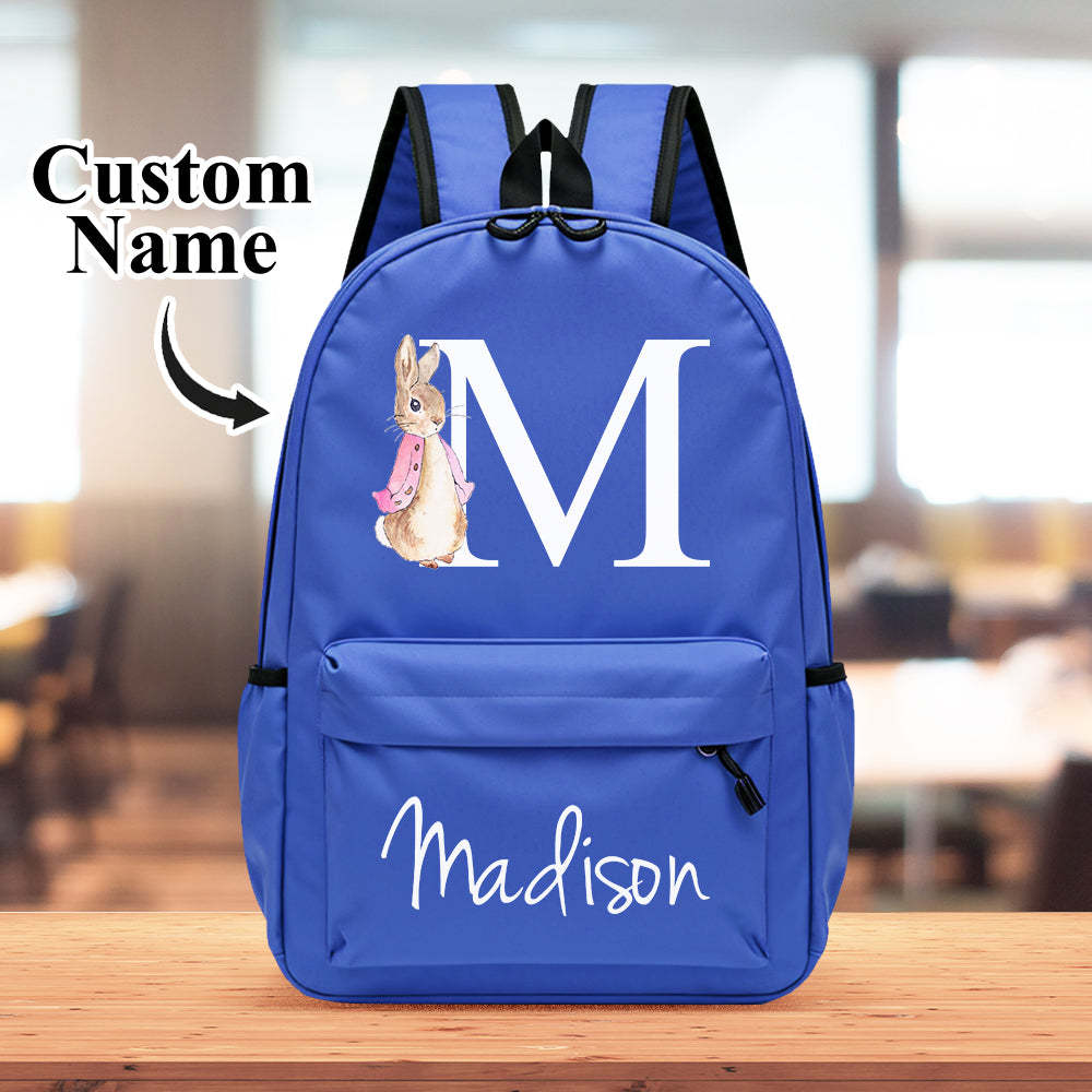 Personalised Name Initial Backpack with Rabbit Design Girls Boys Kids School Bag Back to School Gifts - Get Photo Blanket