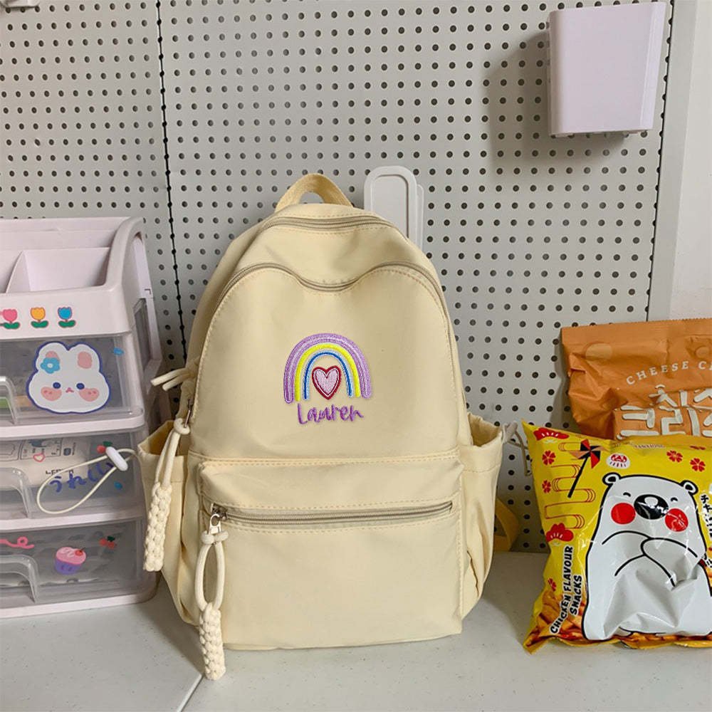Personalized Embroidered Name Rainbow Backpack School Bag Back to School Gifts - Get Photo Blanket