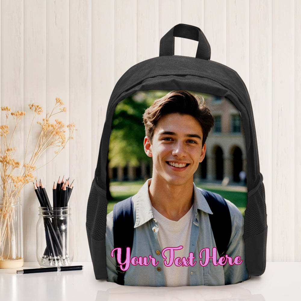 Custom Photo School Backpack, Back To School Gifts, Personalized Photo Text Backpack - Get Photo Blanket