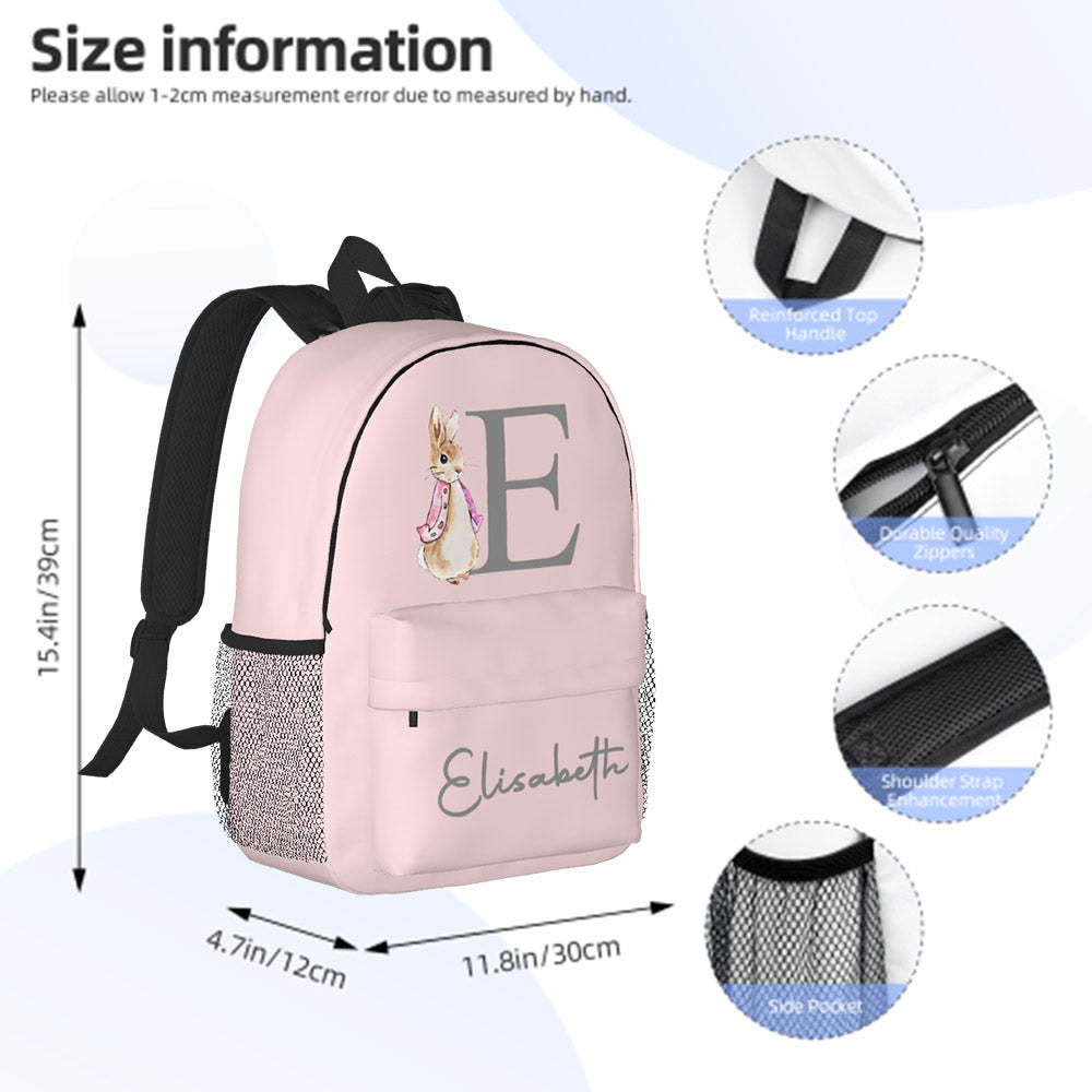 Custom Name Initial Backpack Personalised Rabbit Design School Bag for Kids - Get Photo Blanket