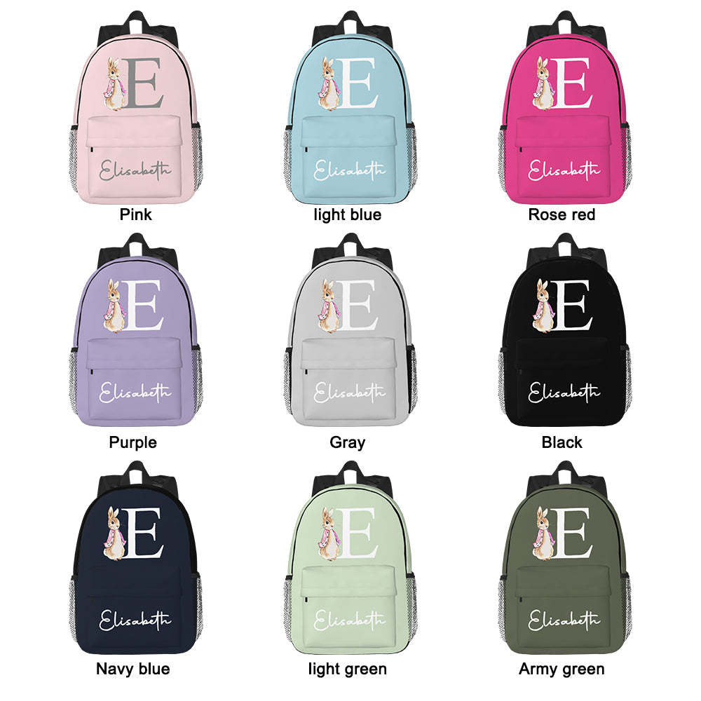 Custom Name Initial Backpack Personalised Rabbit Design School Bag for Kids - Get Photo Blanket