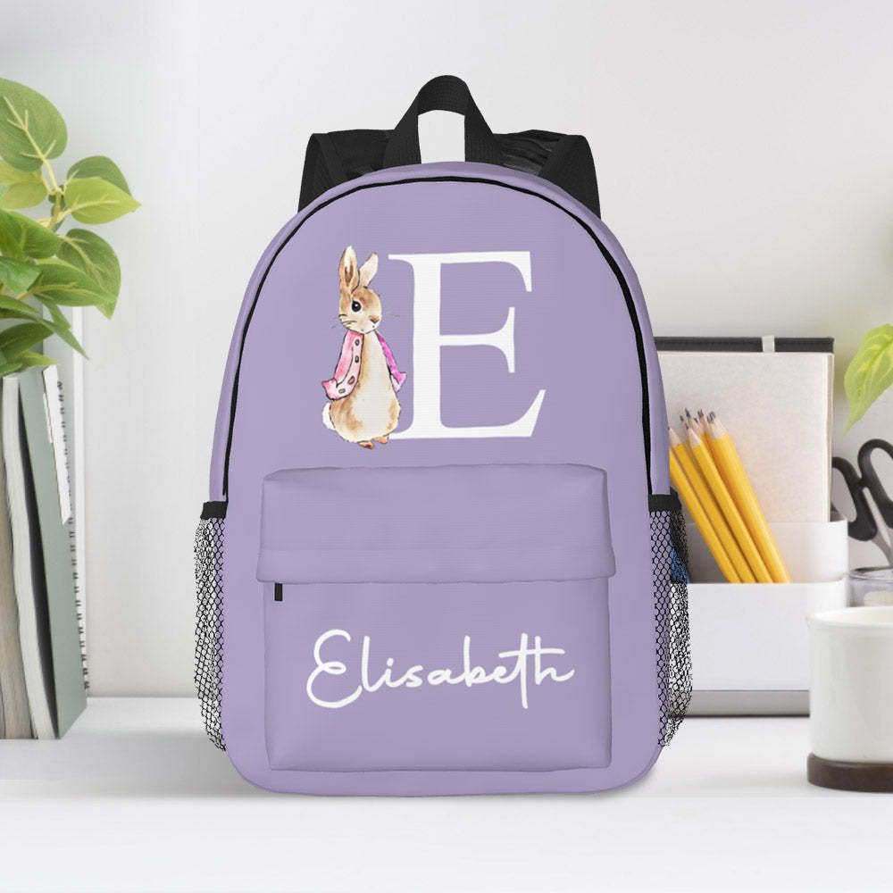 Custom Name Initial Backpack Personalised Rabbit Design School Bag for Kids - Get Photo Blanket