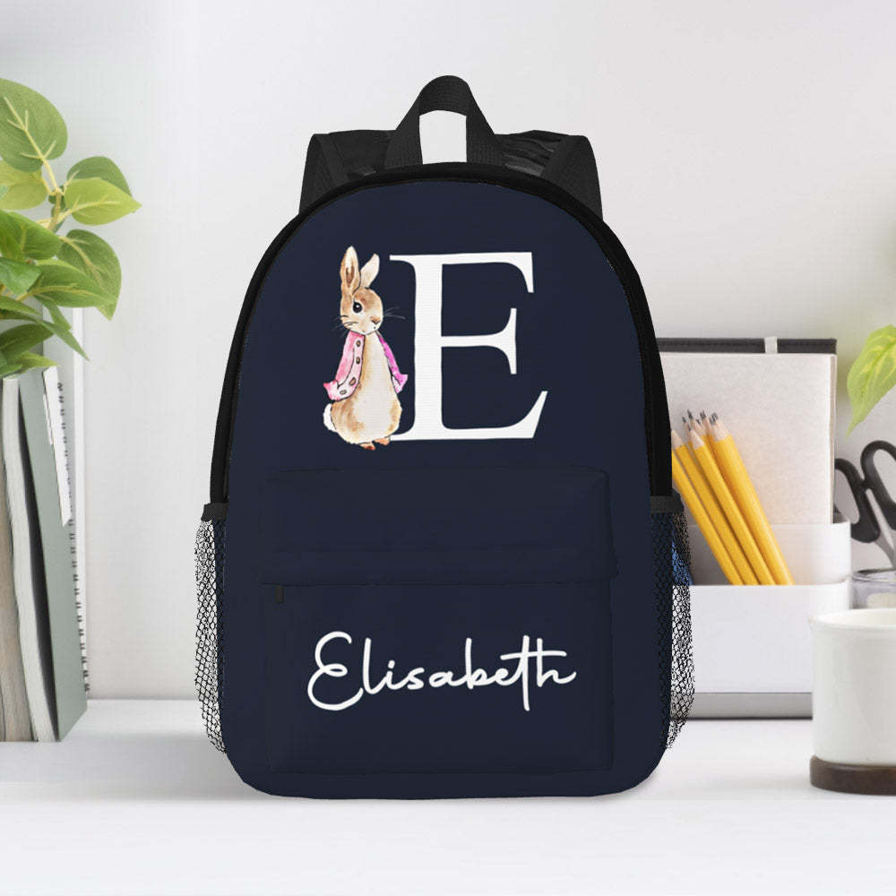 Custom Name Initial Backpack Personalised Rabbit Design School Bag for Kids - Get Photo Blanket