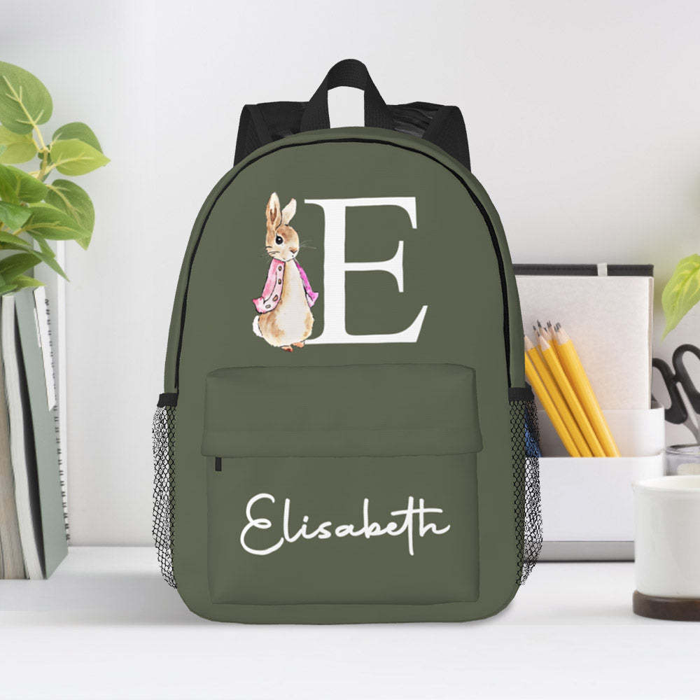 Custom Name Initial Backpack Personalised Rabbit Design School Bag for Kids - Get Photo Blanket