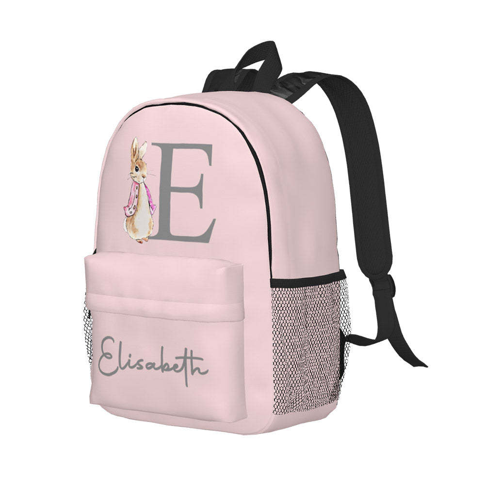 Custom Name Initial Backpack Personalised Rabbit Design School Bag for Kids - Get Photo Blanket