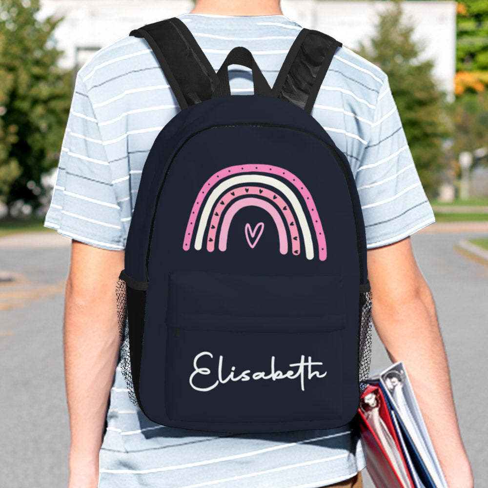 Custom Name Backpack Personalised Rainbow Design School Bag - Get Photo Blanket