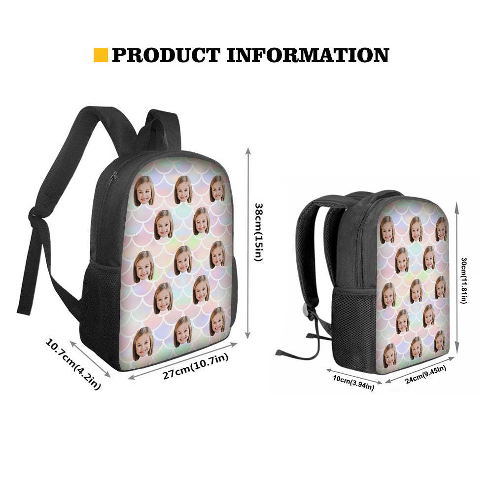 Custom Face Backpack Personalised Mermaid Color School Bag for Students - Get Photo Blanket