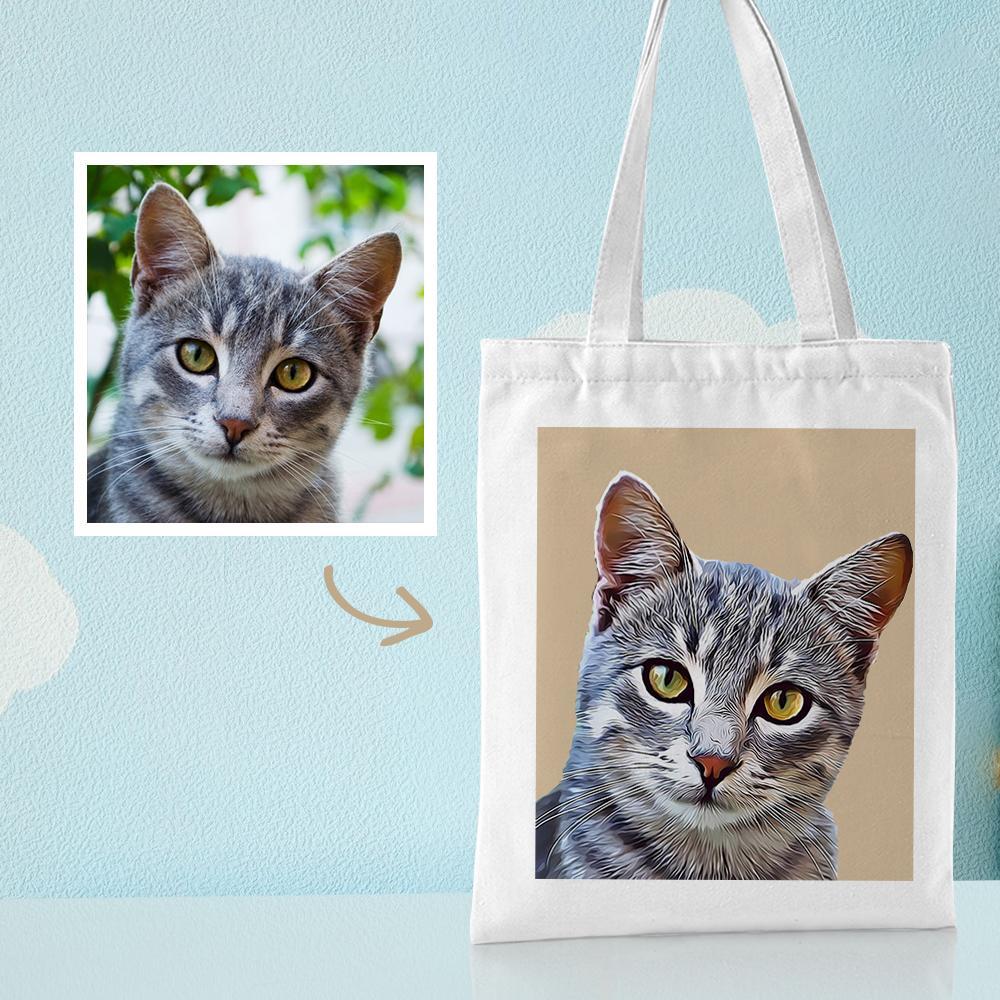 Custom Pet Portrait Canvas Tote Bag Personalized Canvas Bags DIY Gift - Get Photo Blanket