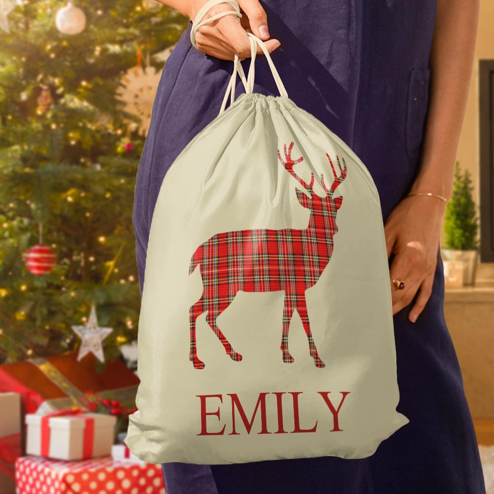 Custom Engraved Bag Tartan Stag Christmas Santa Sack Present Sack for Kids - Get Photo Blanket