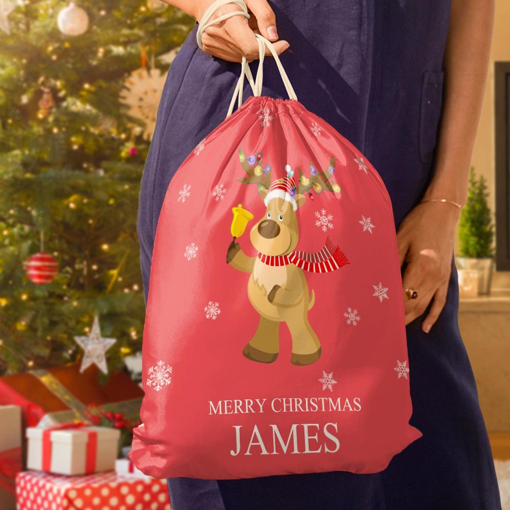 Custom Engraved Bag Cute Elk Christmas Sack Festive Gift for Boys & Girls - Get Photo Blanket