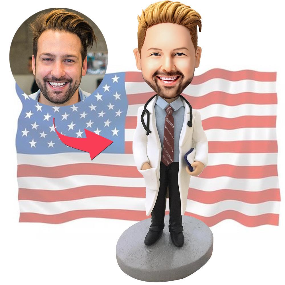 Doctor With Stethoscope Custom Bobblehead With Engraved Text - Get Photo Blanket