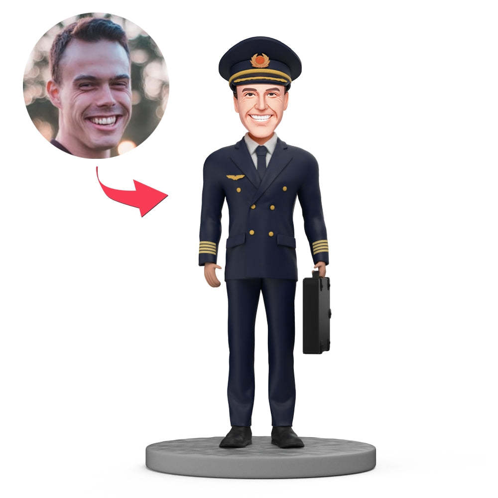 Custom Bobblehead Aircraft Pilot/Captain in Uniform - Get Photo Blanket
