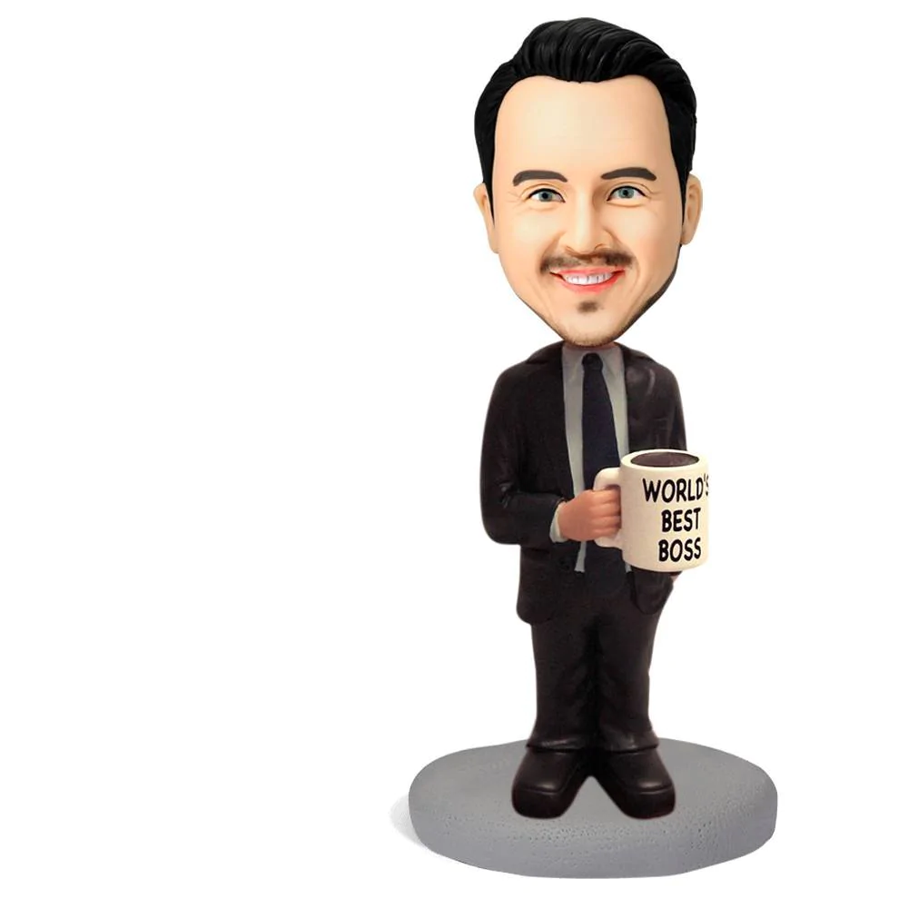 WORLD'S BEST BOSS Custom Bobblehead With Engraved Text - Get Photo Blanket