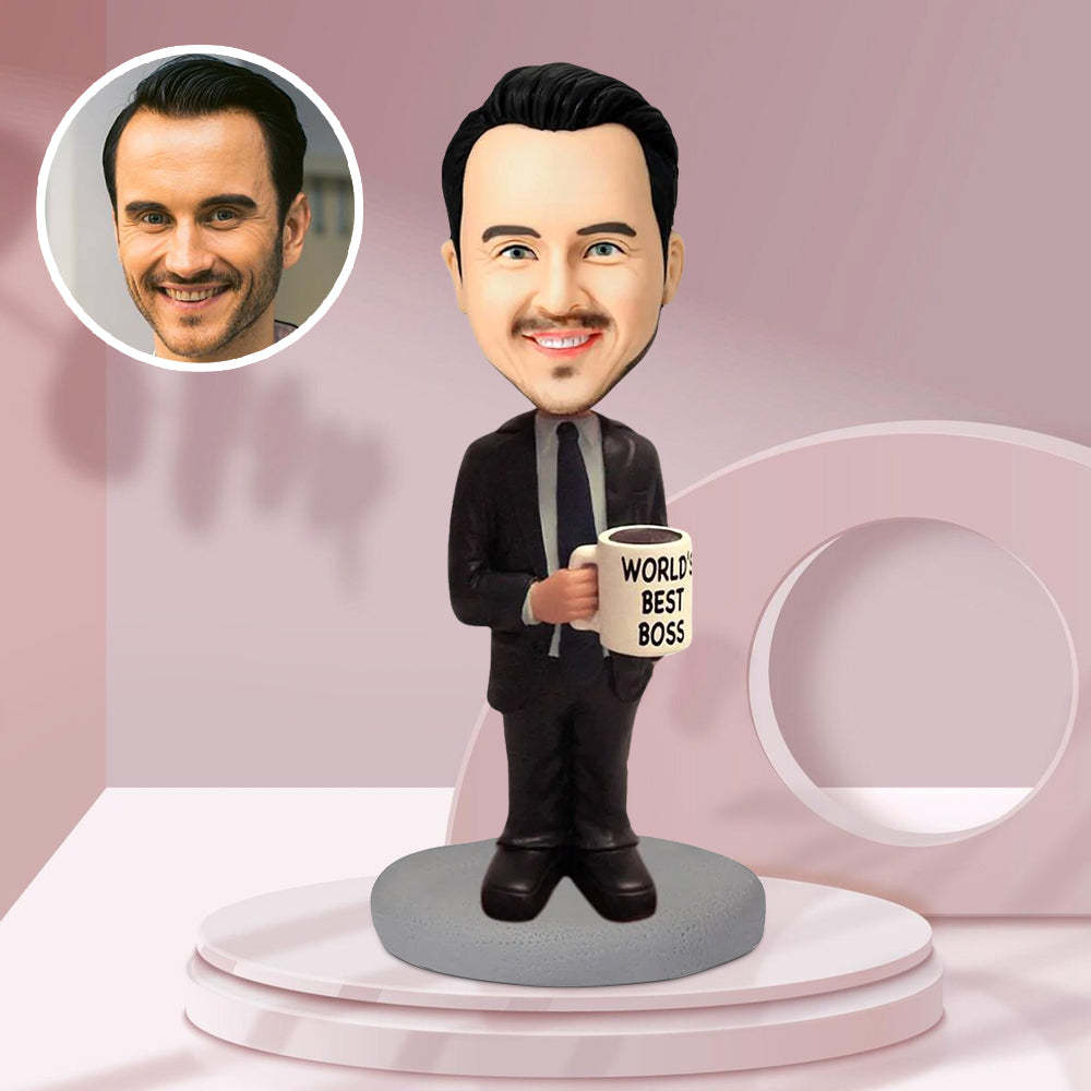 WORLD'S BEST BOSS Custom Bobblehead With Engraved Text - Get Photo Blanket